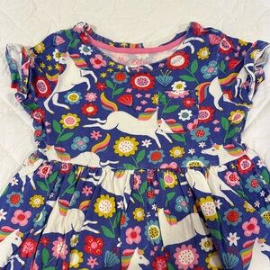 Mini Boden Girls 6-7 cozy short sleeve play dress with unicorn print and pockets